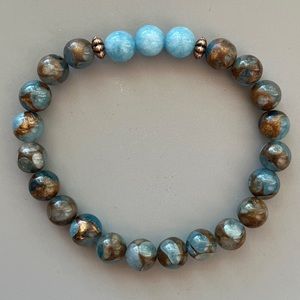 Golden Aqua Quartz with Blue Quartz Handcrafted Bead Bracelet